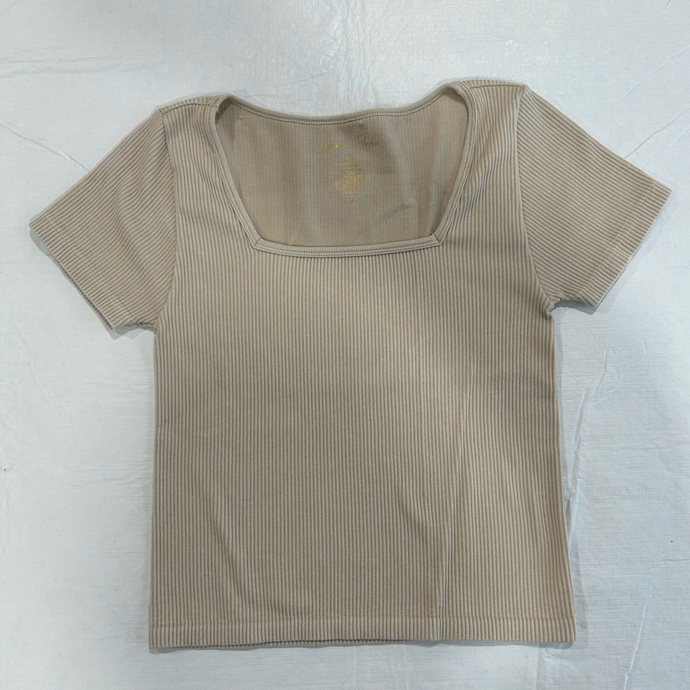 Tan Gypsy + Jade Ribbed Square Neck Top